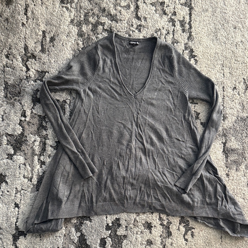 Express Gray V-Neck Sweater